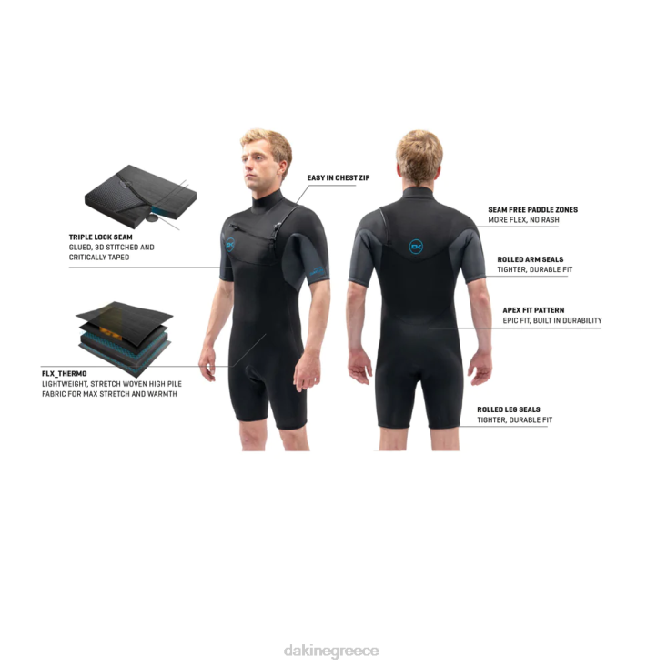 γρ Dakine άνδρες κβαντική φόρμα με φερμουάρ στήθους κοντό 2/2mm μαύρο/γκρι 4D06T115 είδη ένδυσης