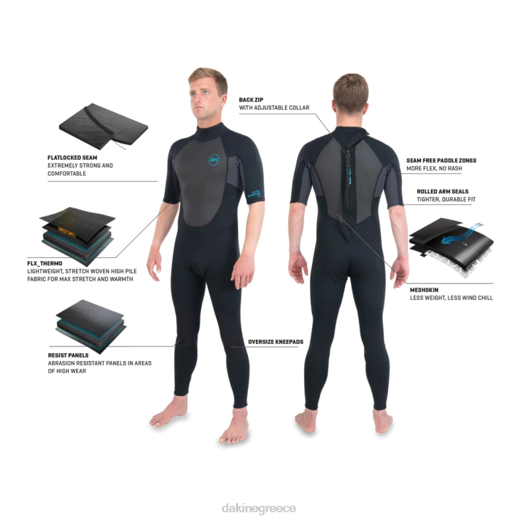 γρ Dakine άνδρες κβαντική στολή με φερμουάρ κοντό μανίκι 2/2mm f/l μαύρο/γκρι 4D06T117 είδη ένδυσης