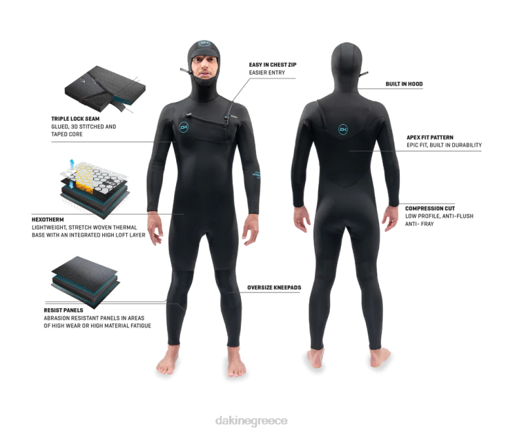 γρ Dakine άνδρες Στολή mission στήθος με φερμουάρ με κουκούλα 4/3mm μαύρο - 21 4D06T89 είδη ένδυσης